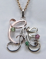 Tri-color triple monogram pendant with 3 birthstones