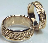 14KY custom initial wedding bands, regular etch