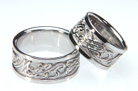 14kt white gold custom initial wedding bands with symbols