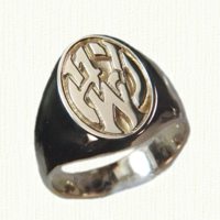 14KY oval custom signet ring A J W