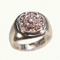 Custom two tone signet ring with floral motif